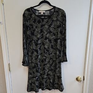 Michael Kors Elegant Black and Green Paisley Dress size large